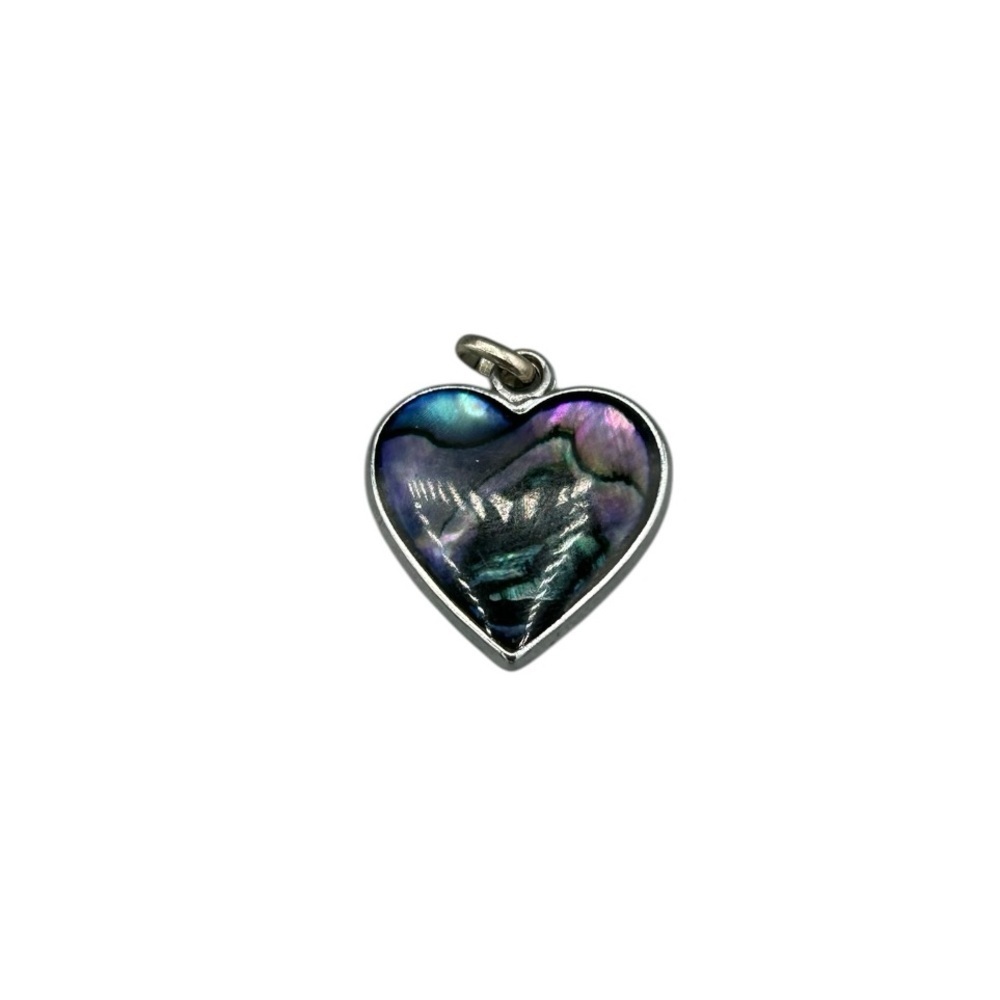 Abalone Shell Heart Pendant Silver Tone | Magnetic Tested | 1” - Picture 4 of 5